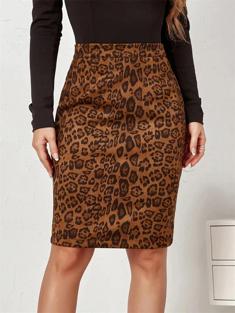 Leopard Print Suede Wrap Maxi Skirt