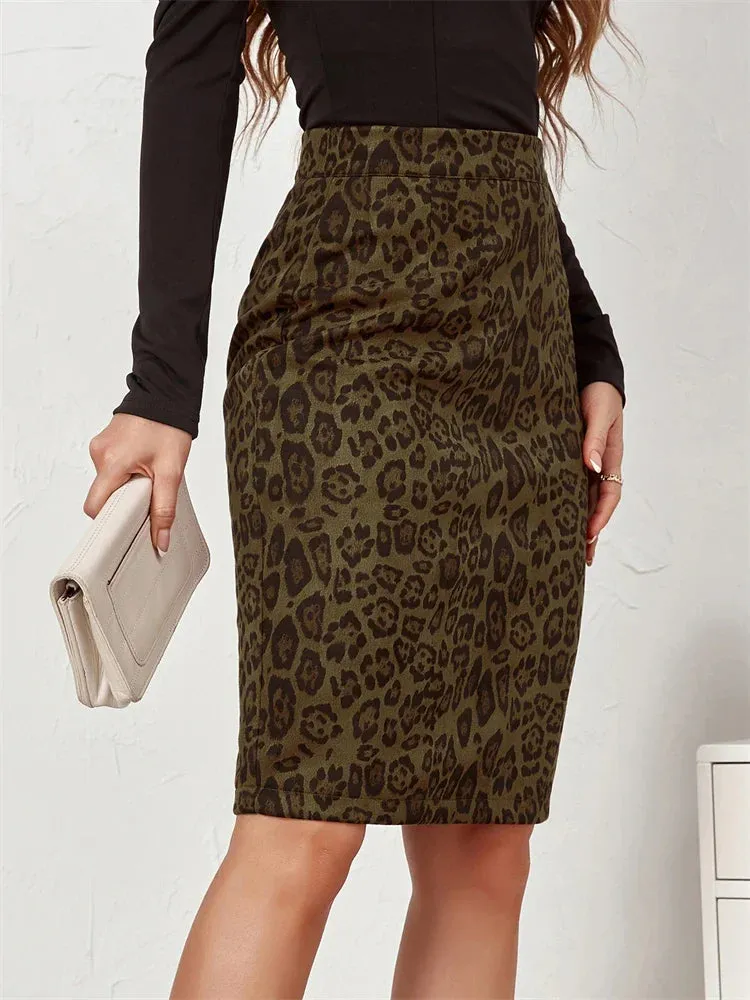 Leopard Print Suede Wrap Maxi Skirt