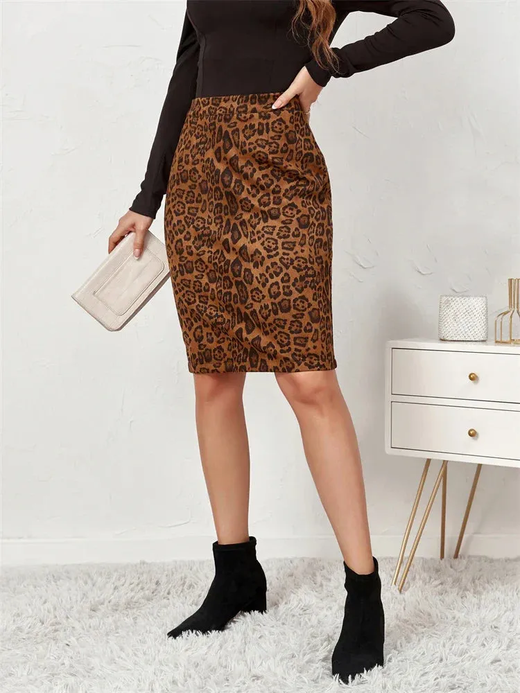 Leopard Print Suede Wrap Maxi Skirt