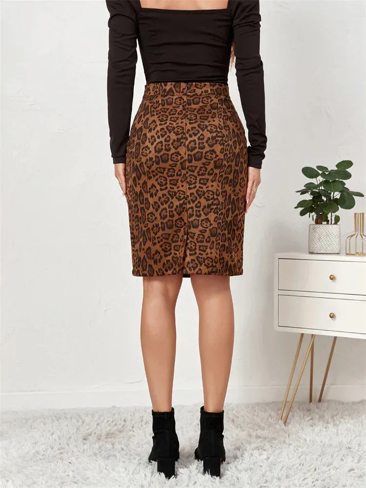 Leopard Print Suede Wrap Maxi Skirt