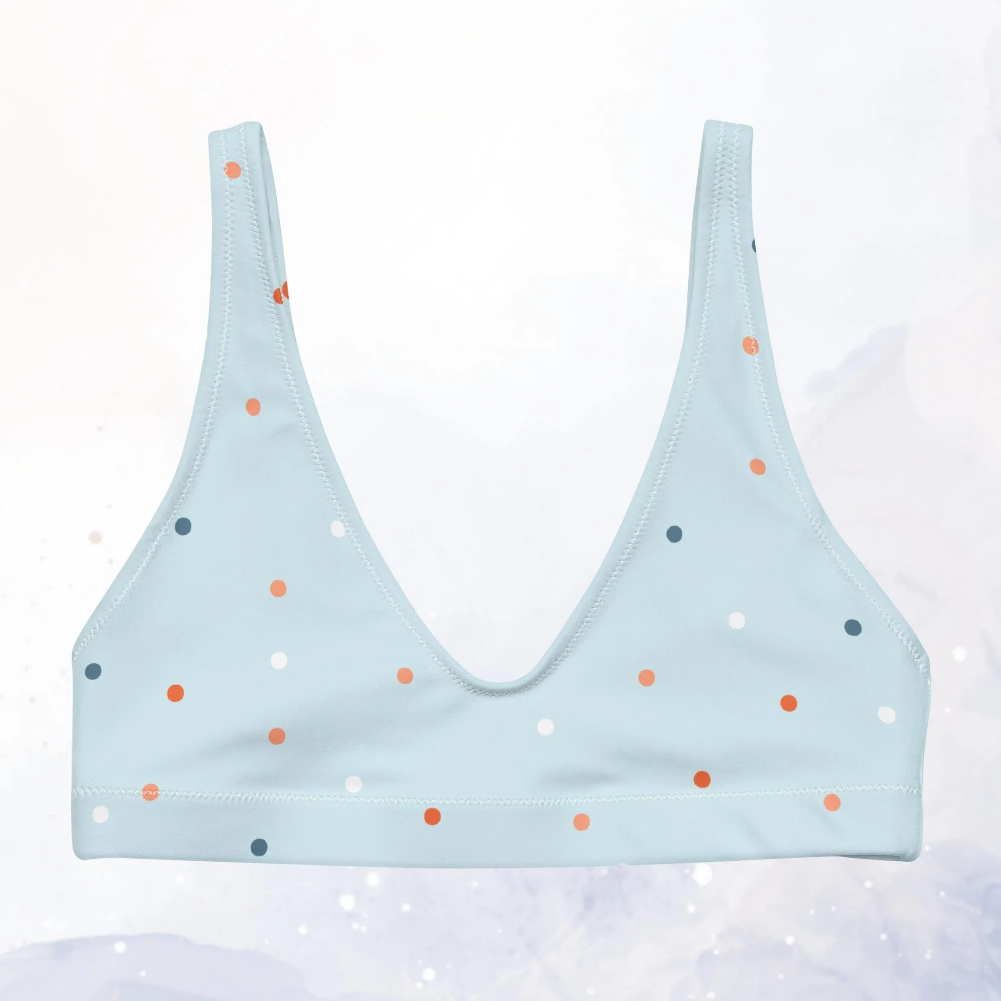 Light Blue and Orange Polka Dot Recycled Padded Bra Bikini Top