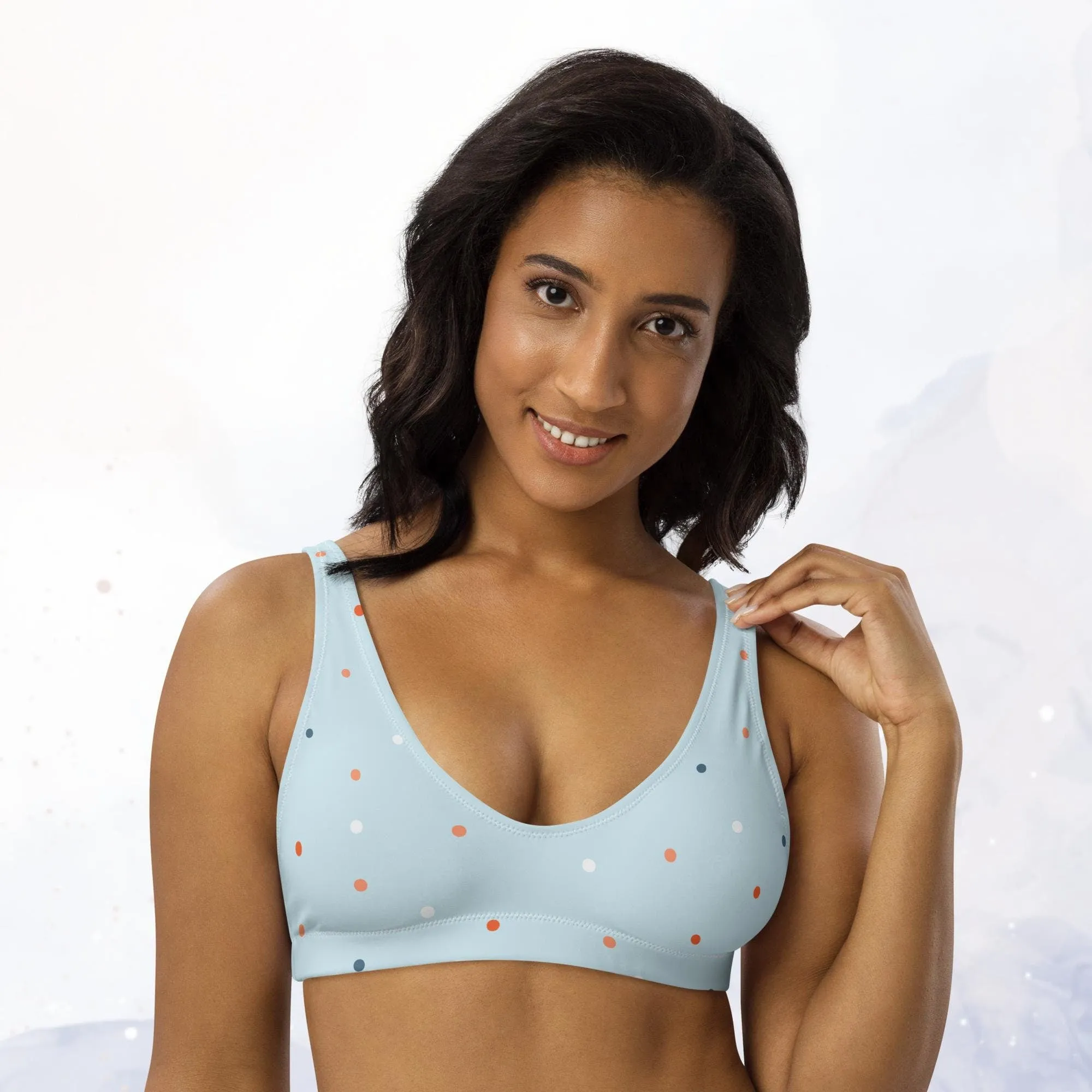 Light Blue and Orange Polka Dot Recycled Padded Bra Bikini Top