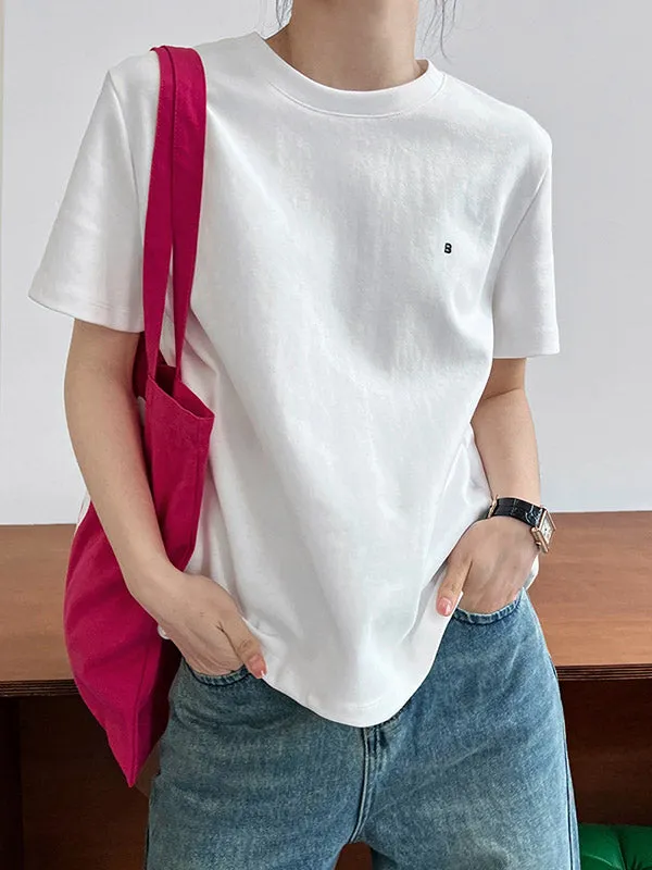 Loose Short Sleeves Embroidered Round-Neck T-Shirts Tops