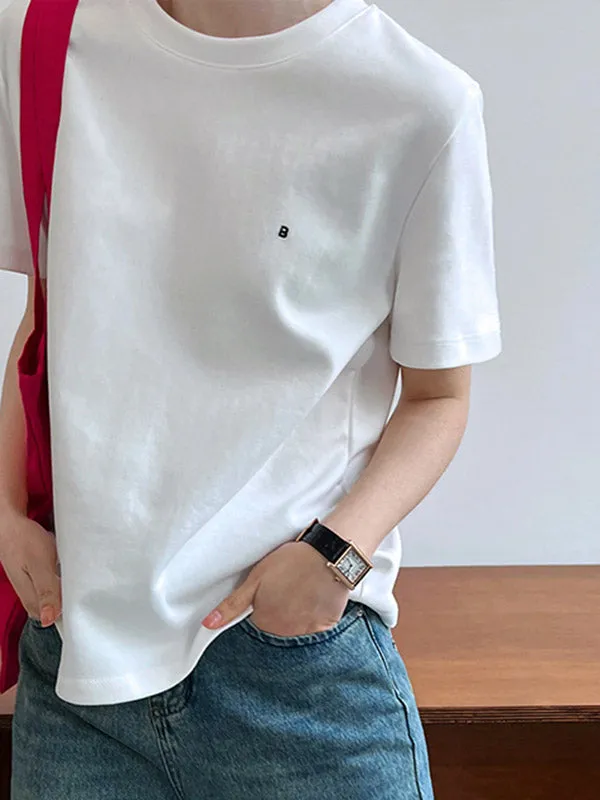 Loose Short Sleeves Embroidered Round-Neck T-Shirts Tops