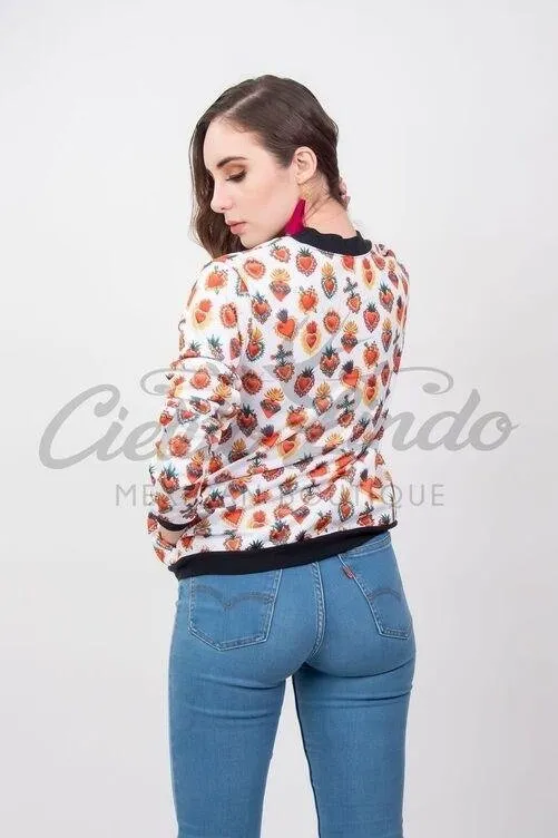 Mexican Frida Kahlo Sacred Heart Bomber Jacket