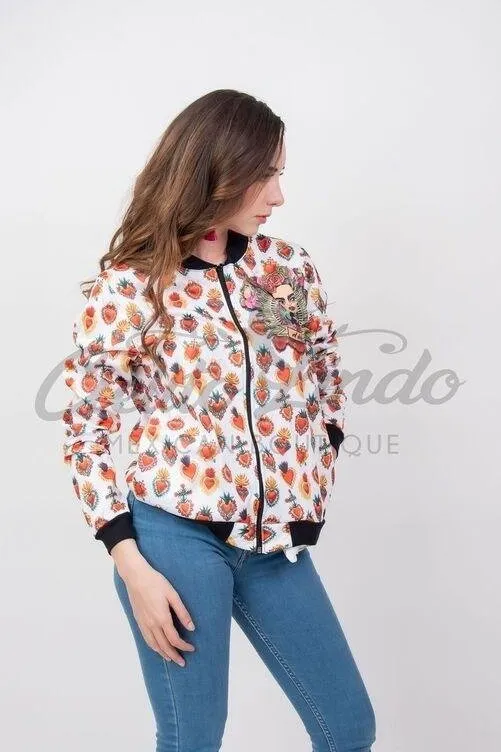 Mexican Frida Kahlo Sacred Heart Bomber Jacket