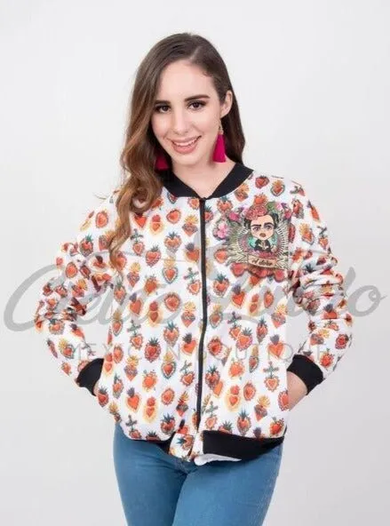 Mexican Frida Kahlo Sacred Heart Bomber Jacket