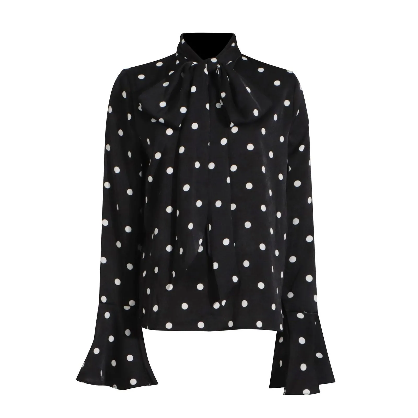 Office Top Women Summer Comfort Casual Office Bell Sleeve Half Turtleneck Polka Dot Top