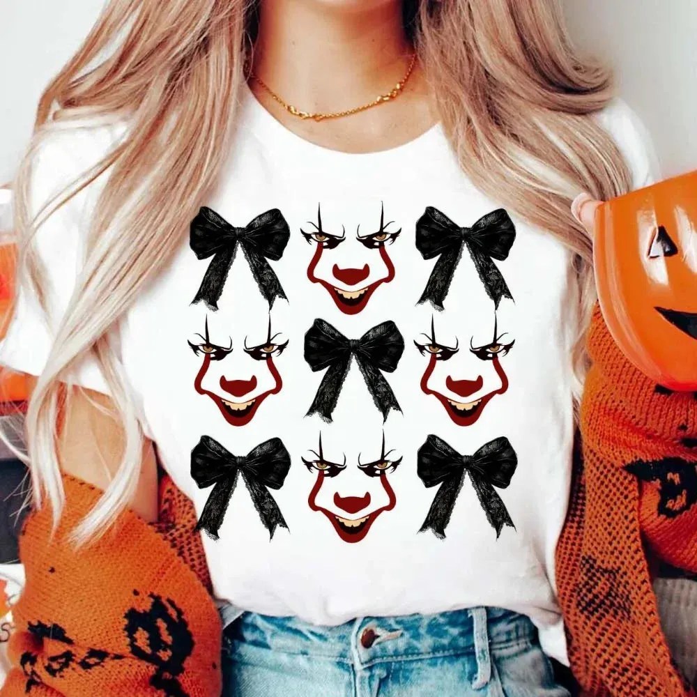 "Halloween-Inspired Retro Horror Movie Characters Short Sleeve T-Shirt - 90s Trendy Fashion"