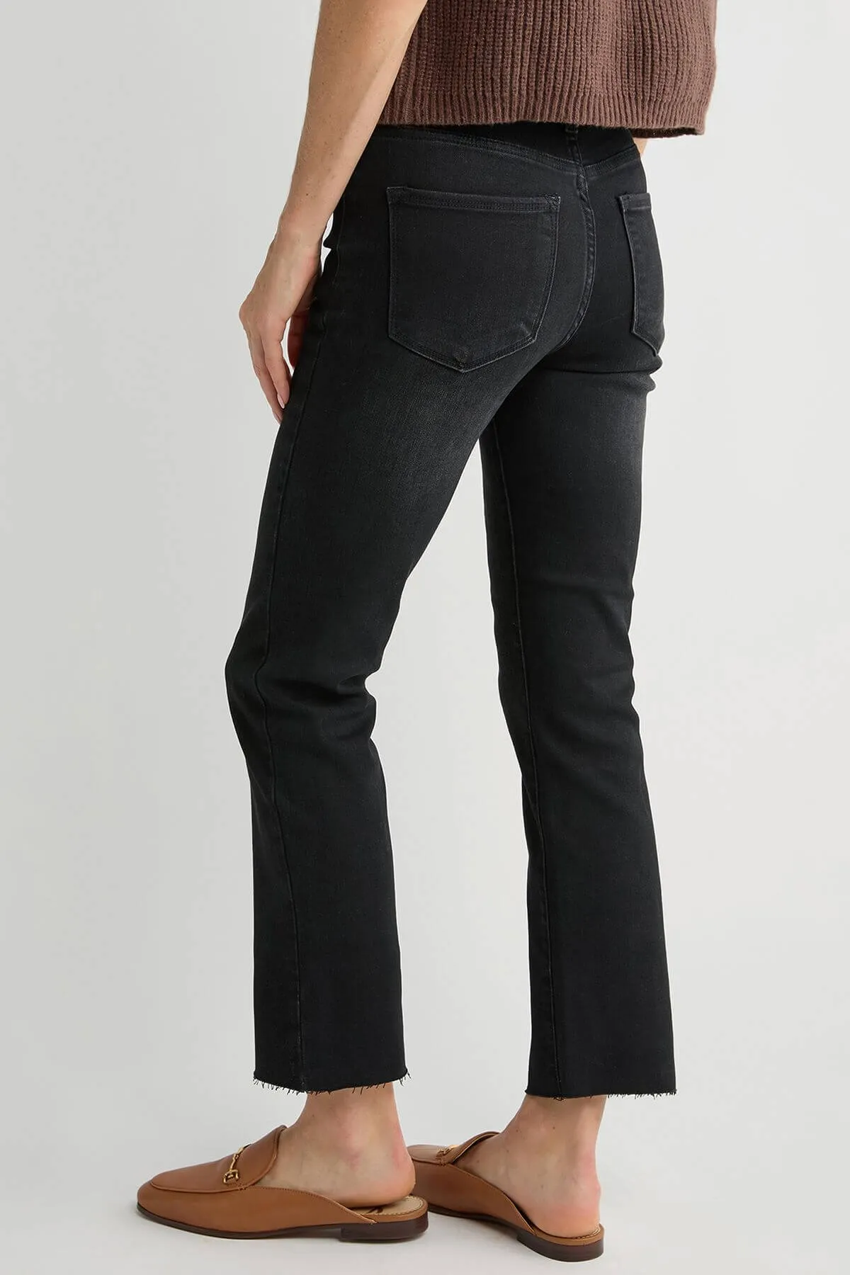 Risen Raw Hem Black Straight Leg Jeans