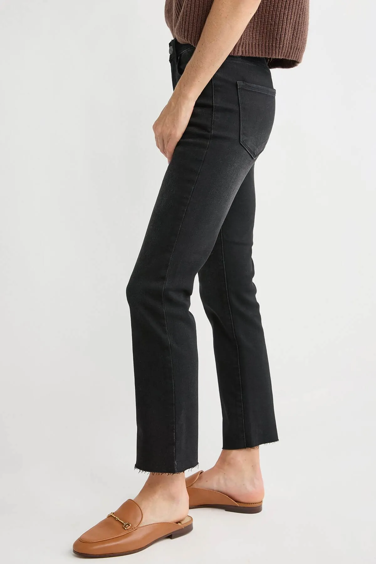 Risen Raw Hem Black Straight Leg Jeans