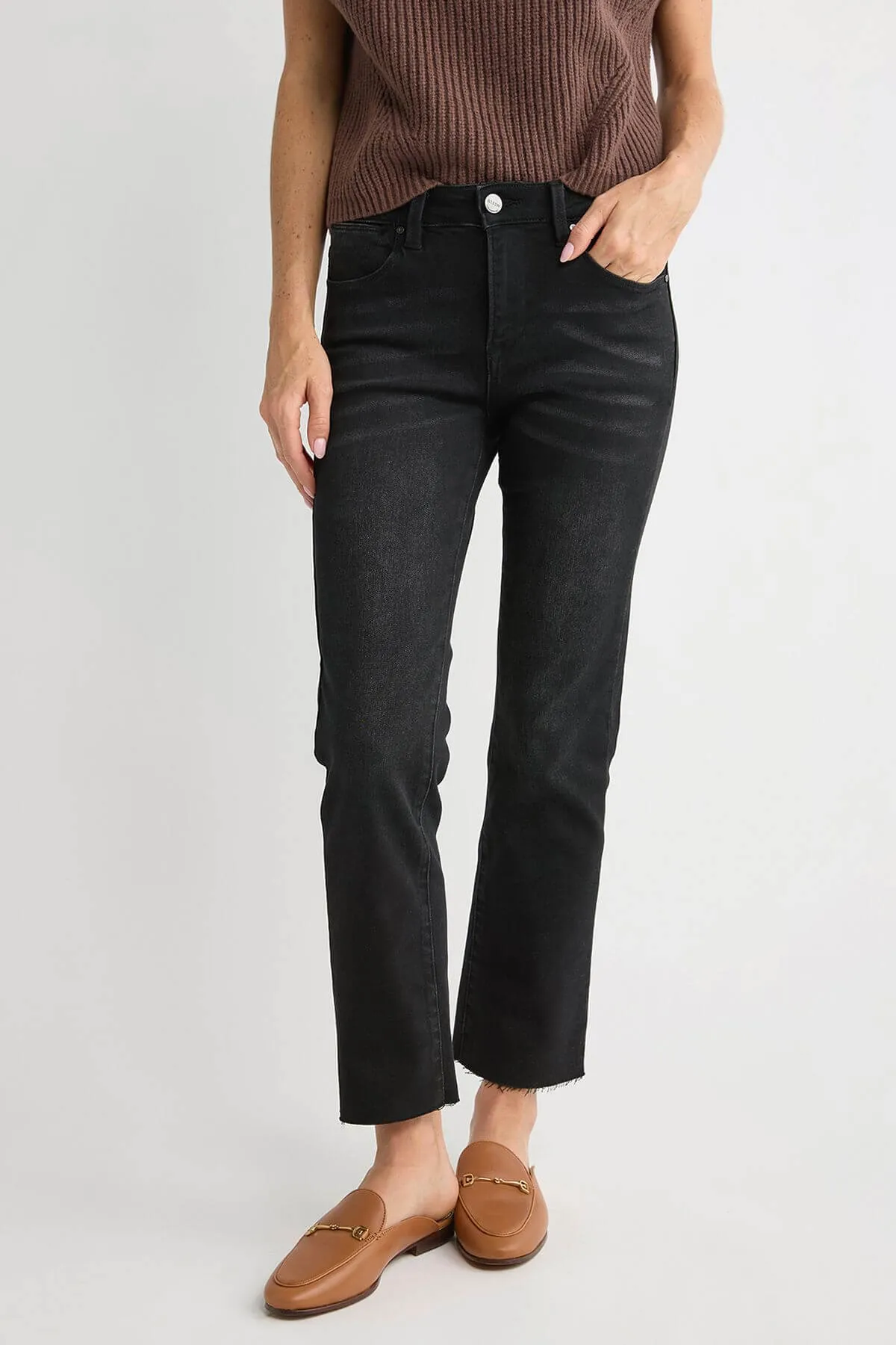 Risen Raw Hem Black Straight Leg Jeans