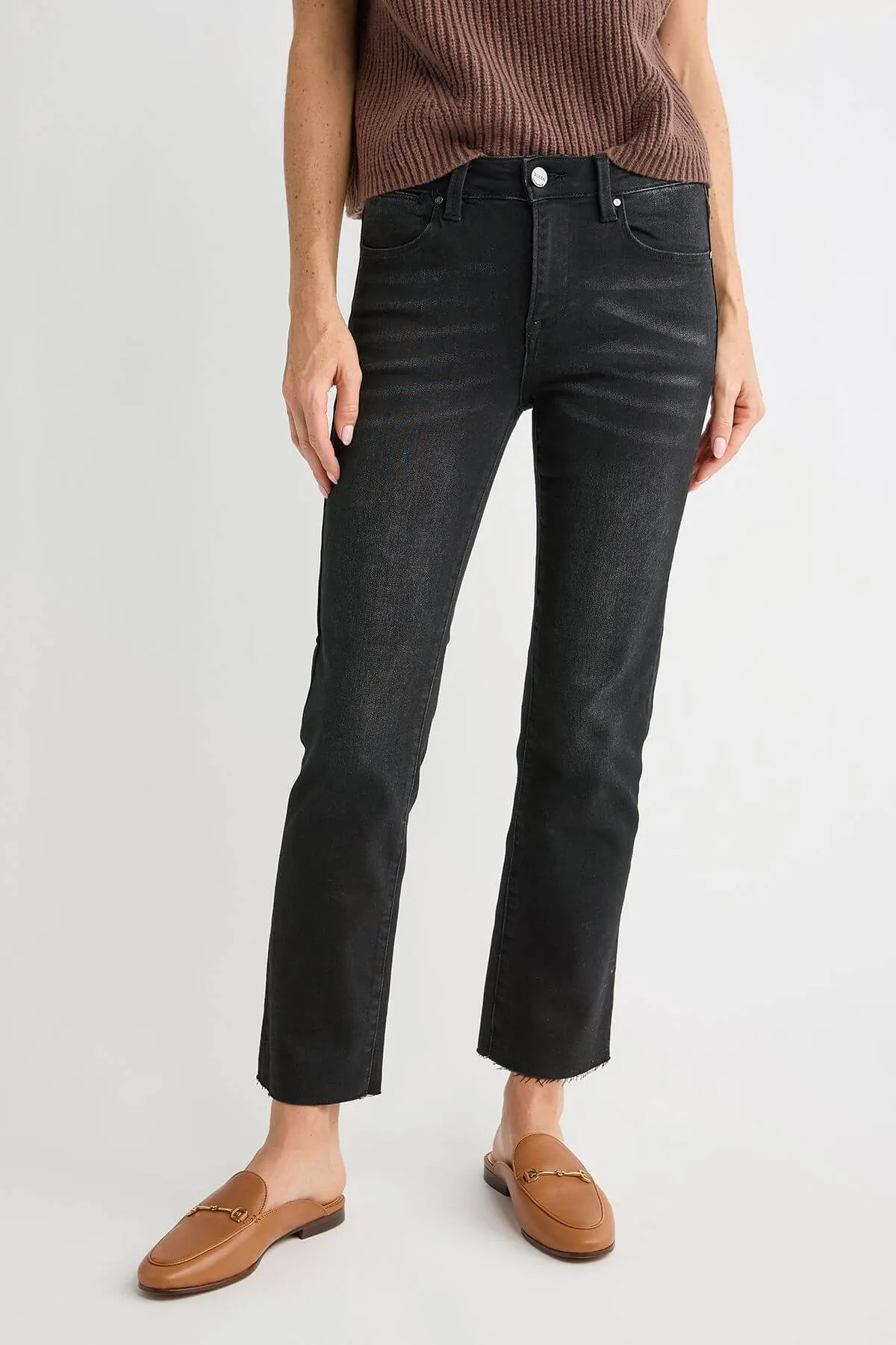 Risen Raw Hem Black Straight Leg Jeans