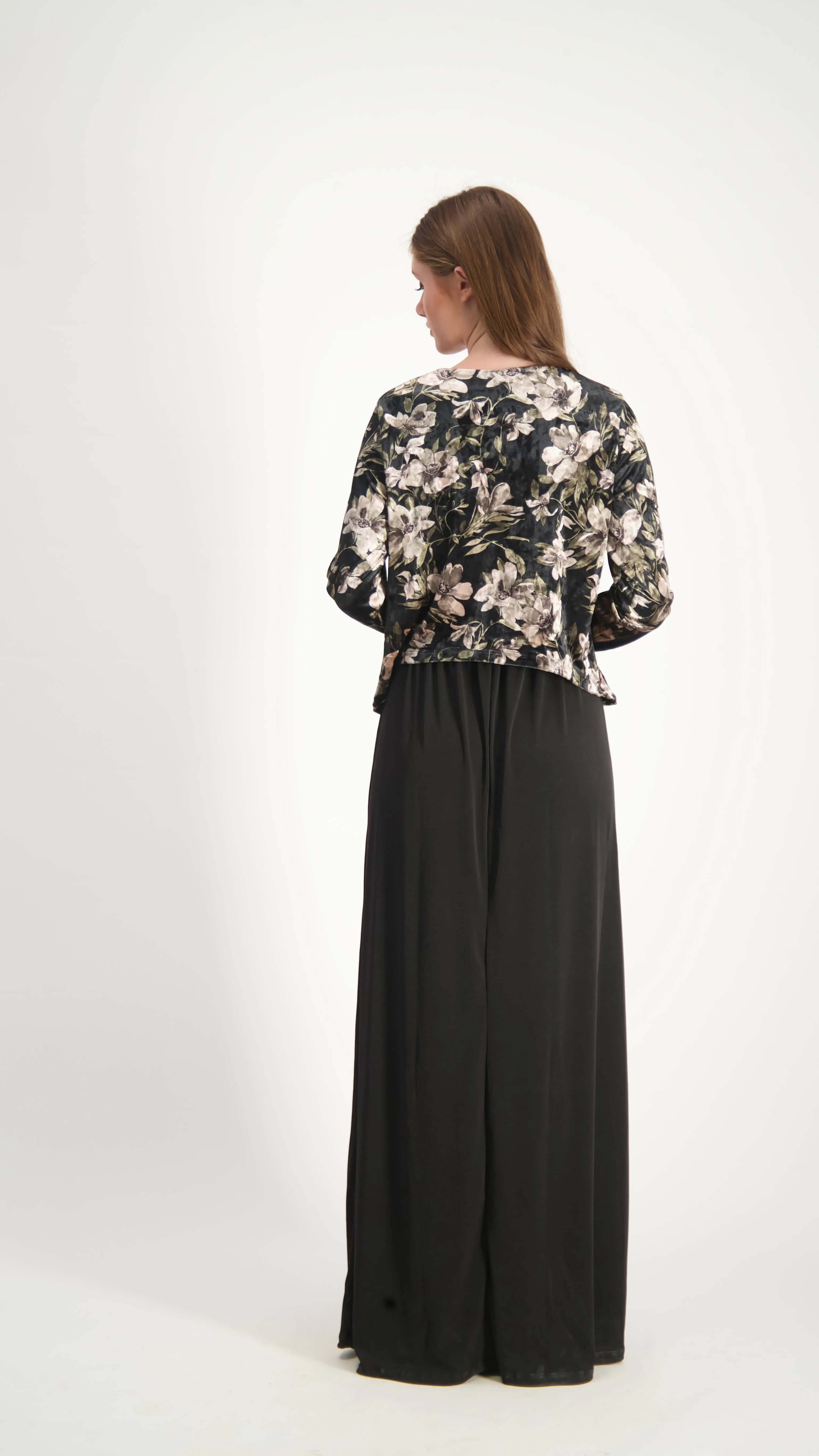 Velvet Maxi Nursing Dress / Grey Flowers