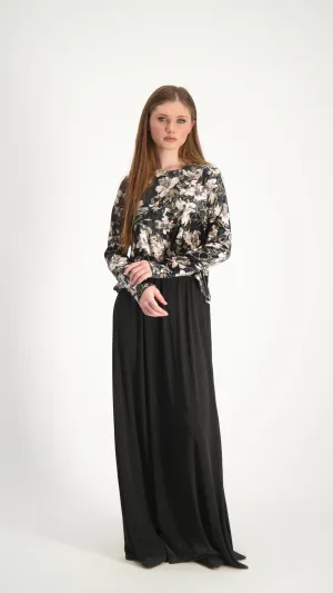 Velvet Maxi Nursing Dress / Grey Flowers