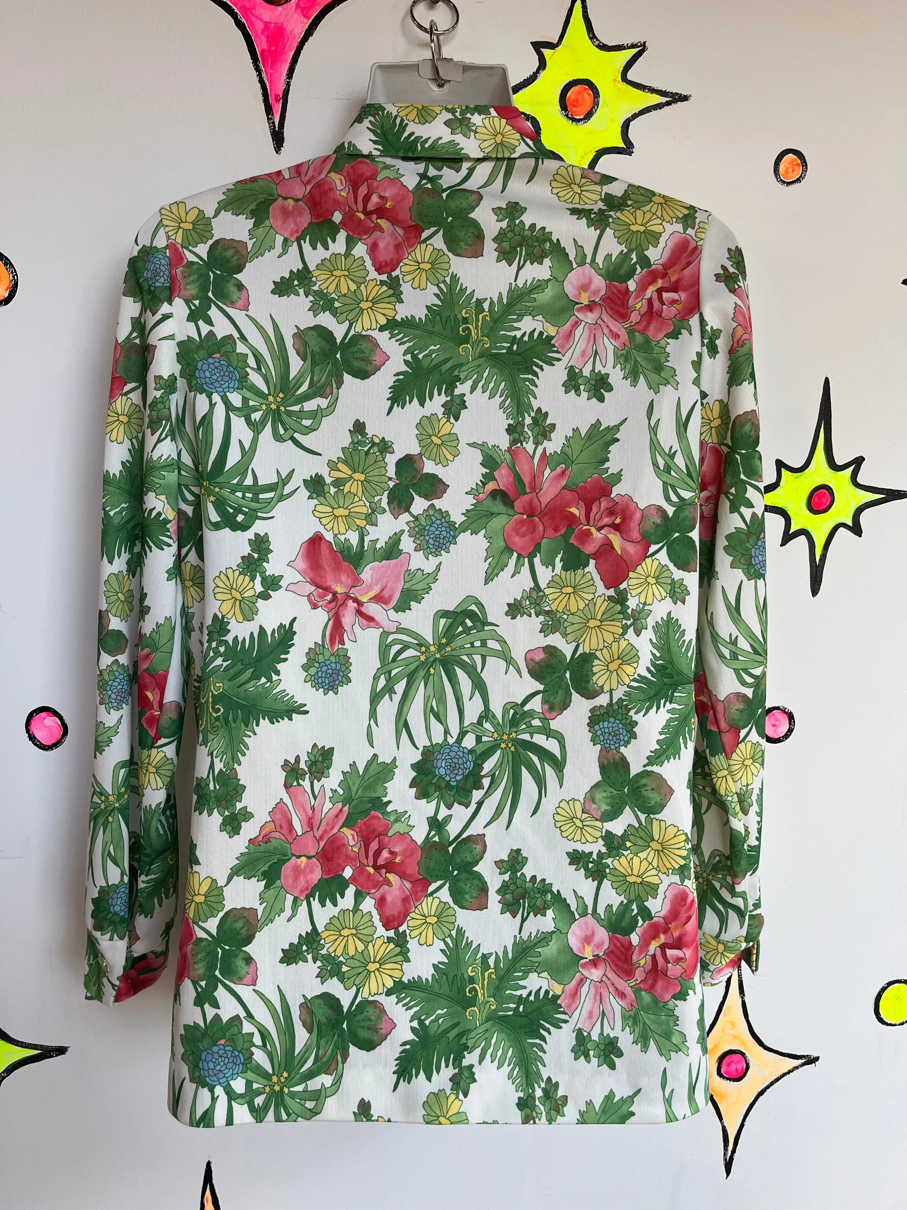 Vintage 1970s | Floral Big Collar Polyester Shirt Top | ML