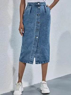 Women’s Denim Button-Up Midi Skirt