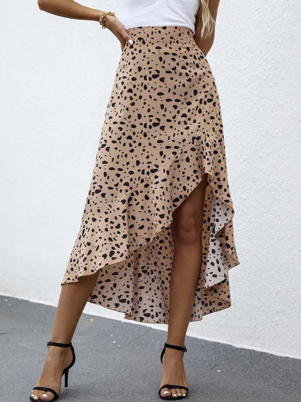 Women's Dot Print Ruffled Asymmetric Skirt