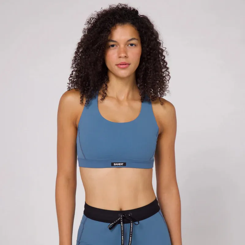 Womens Gridlock™ Scoop Neck Run Bra - Steel Blue