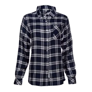 Women's Long sleeves, Rayon, Button Down Plaid Shirt. Navy/Cream Style #8460