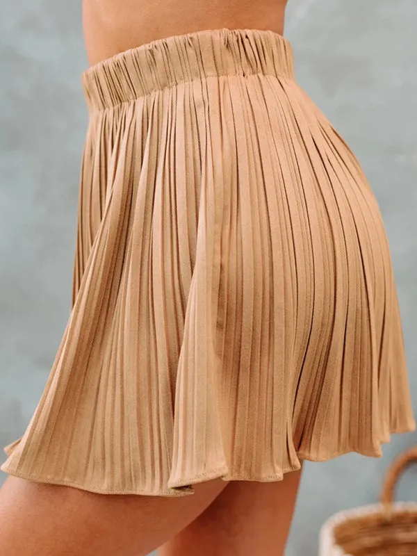 Women's Solid Color Pleated Mini Skirt