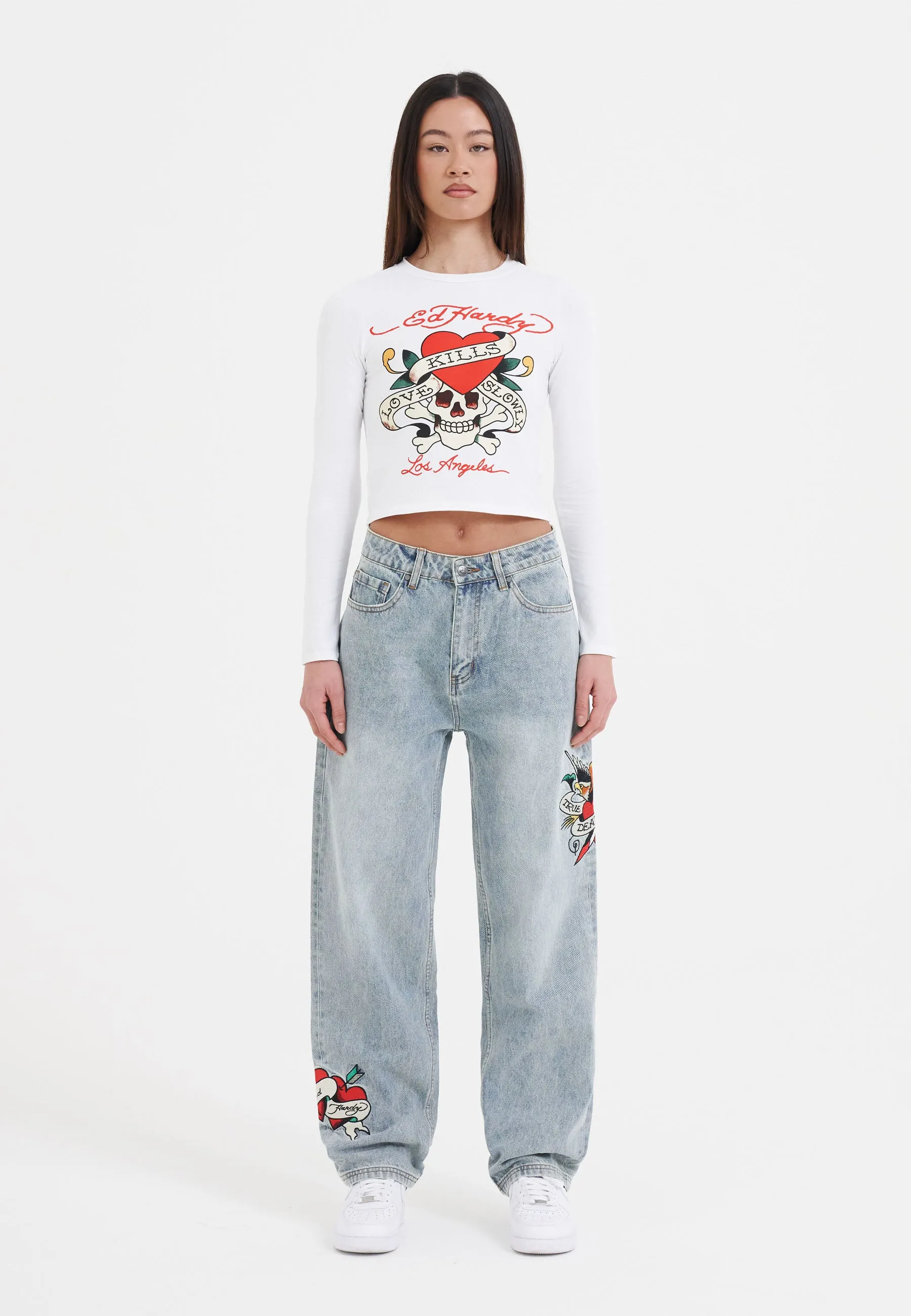 Womens True-Til-Death Relaxed Fit Denim Trousers Jeans - Bleach