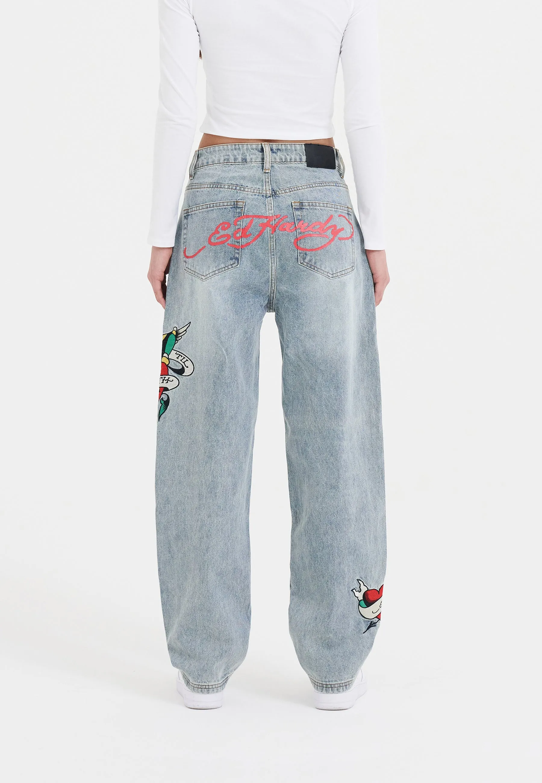 Womens True-Til-Death Relaxed Fit Denim Trousers Jeans - Bleach