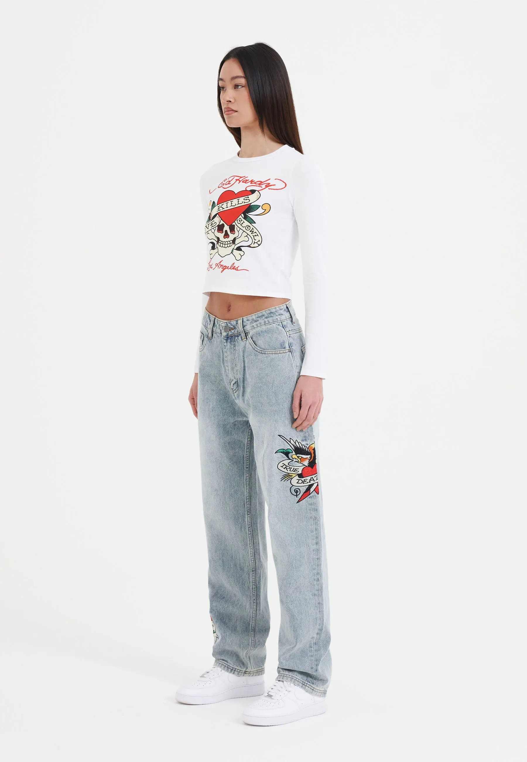 Womens True-Til-Death Relaxed Fit Denim Trousers Jeans - Bleach