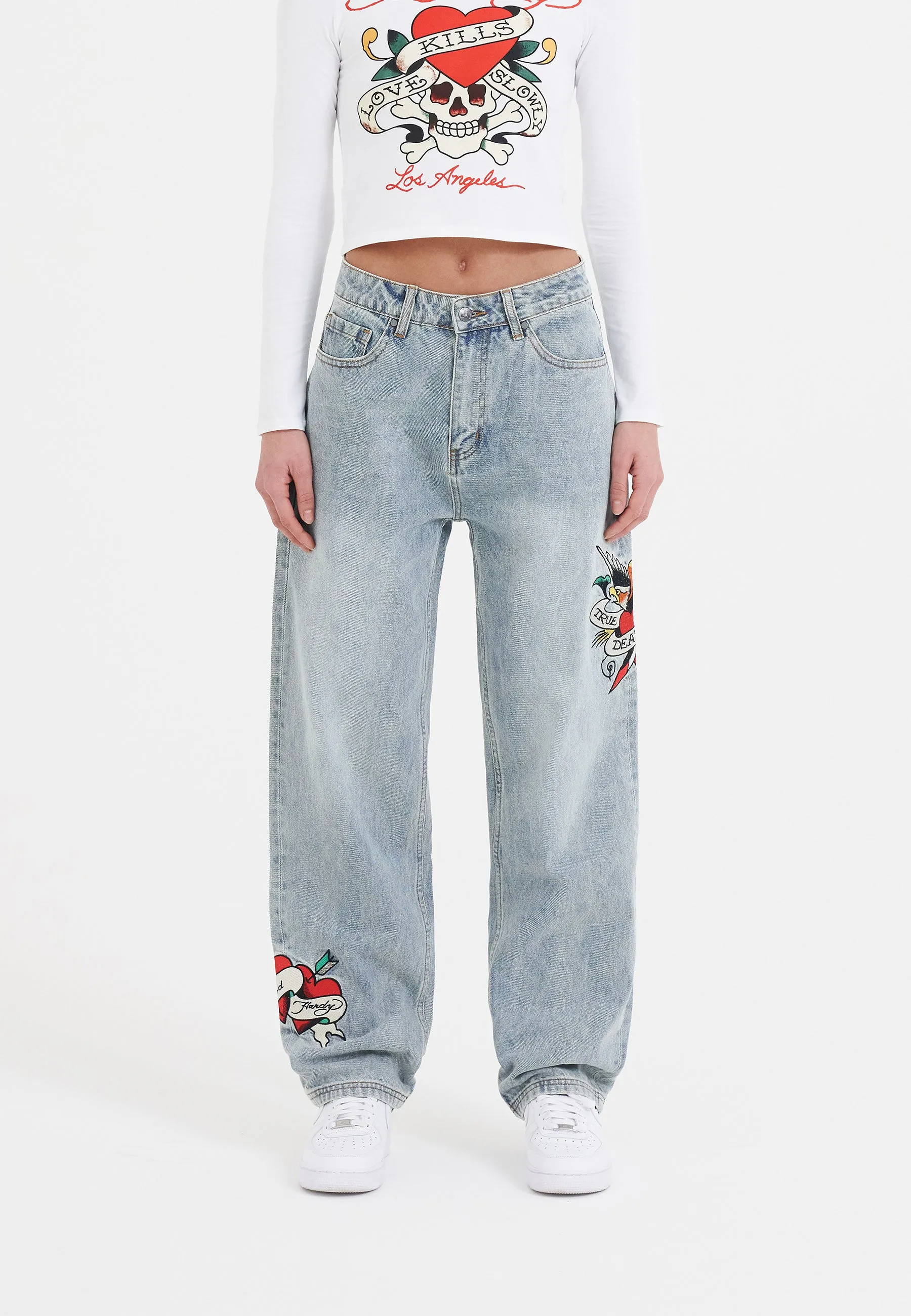 Womens True-Til-Death Relaxed Fit Denim Trousers Jeans - Bleach