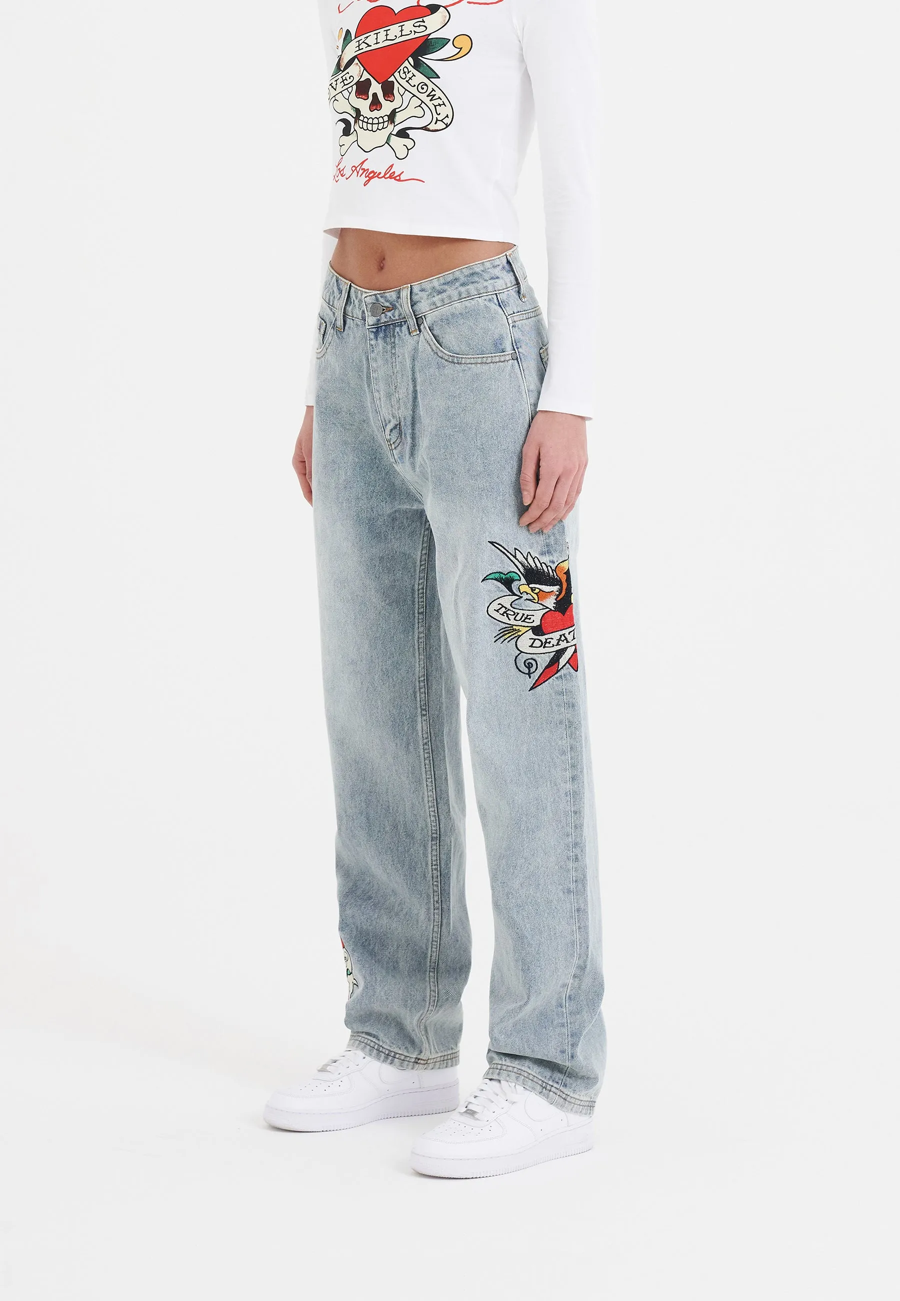 Womens True-Til-Death Relaxed Fit Denim Trousers Jeans - Bleach