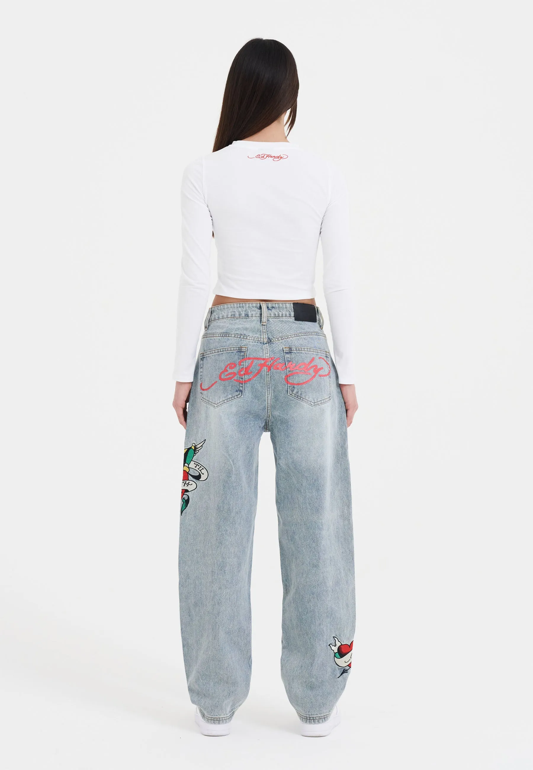 Womens True-Til-Death Relaxed Fit Denim Trousers Jeans - Bleach